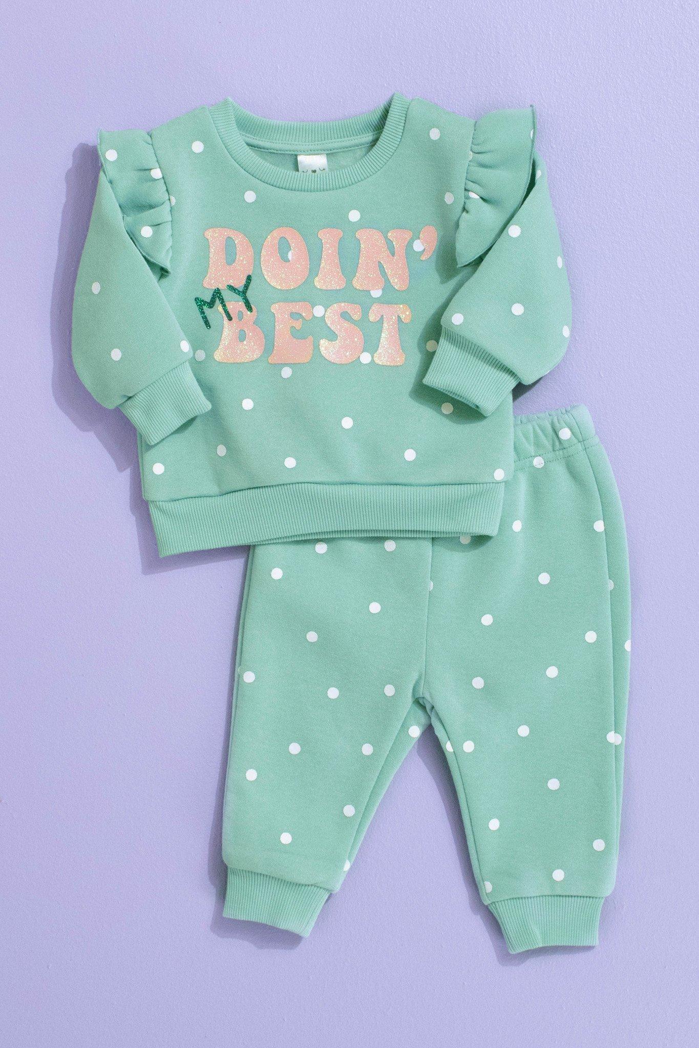 Dusty Blue Fleece Long Sleeve Pullover & Jogger Set main image 0