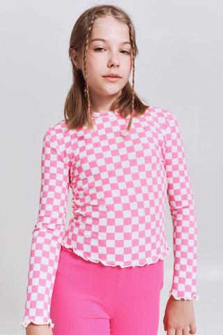 Long Sleeve Check Top