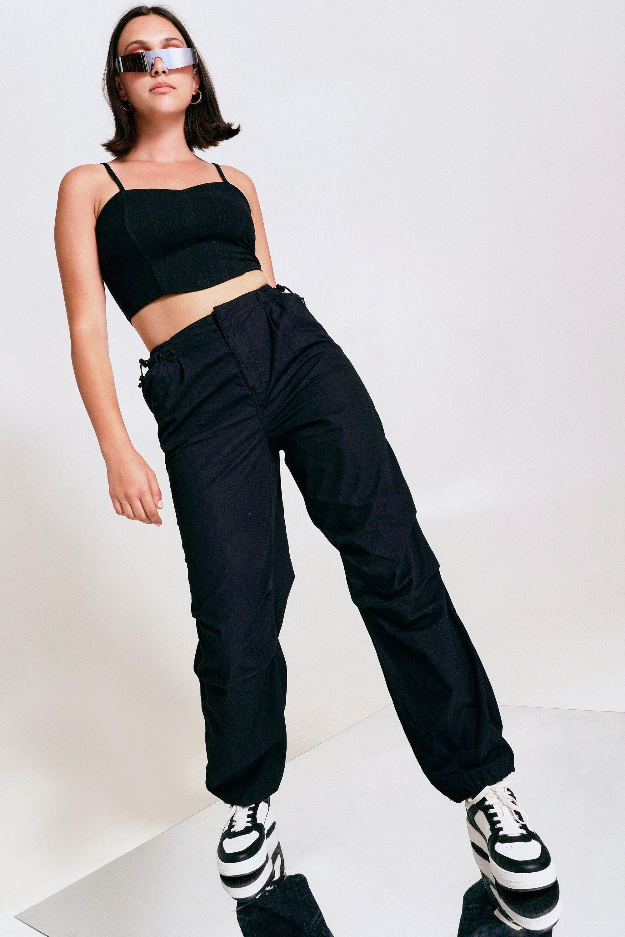 Relaxed Parachute Pants, black