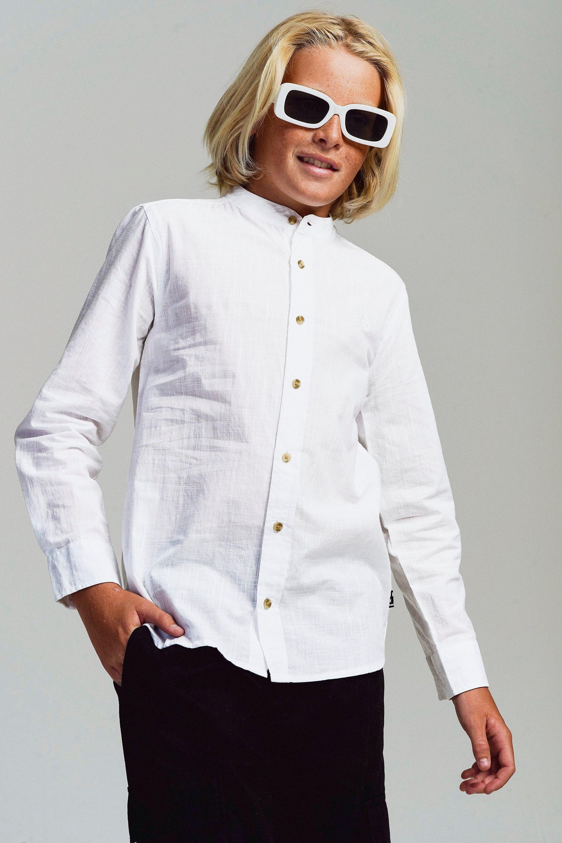 mandarin collar shirt with tie