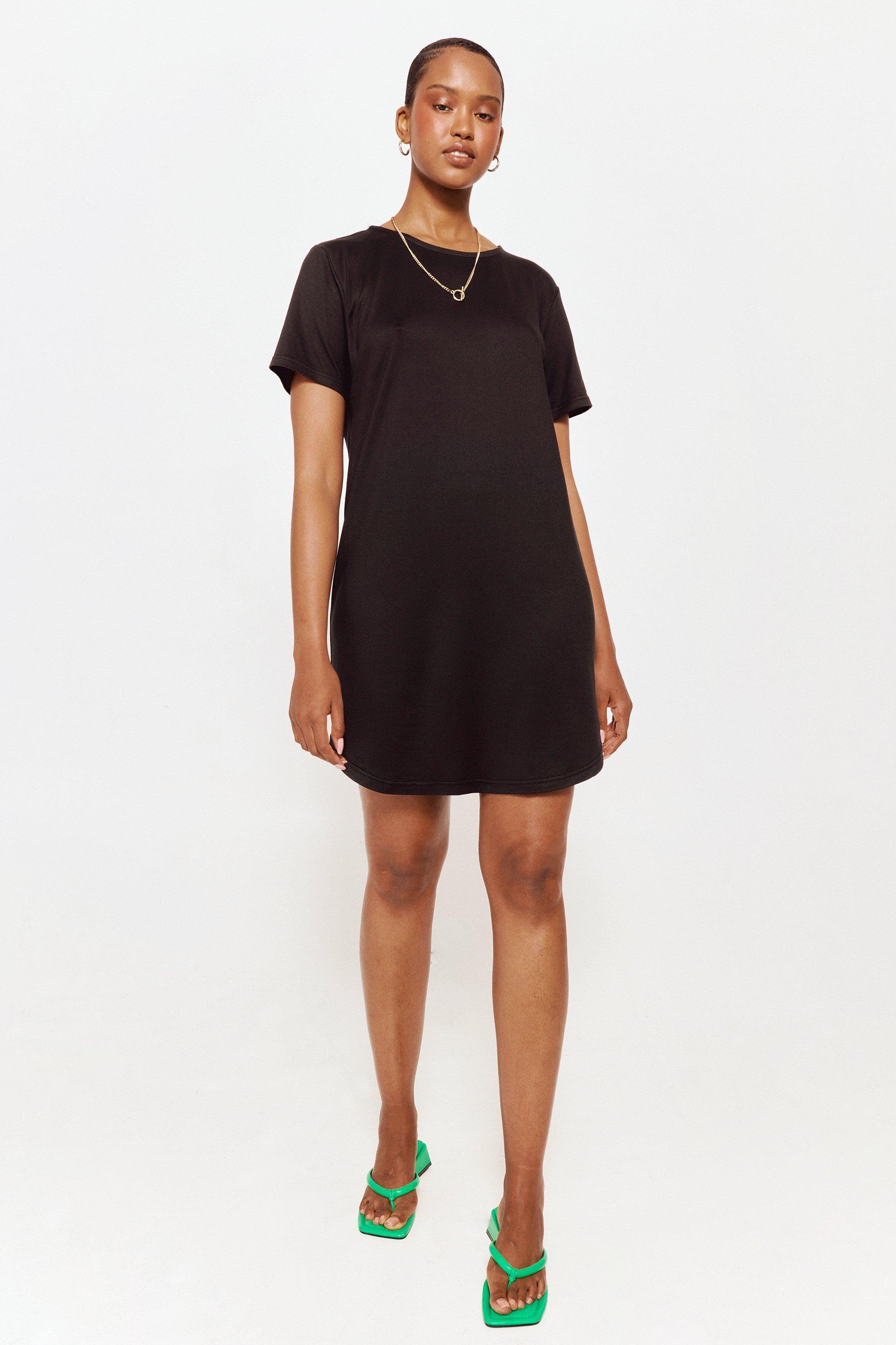 T Shirt Dress Size 16 Women's Cotton Solid Knee Length T-Shirt Dress With  Pocket Black