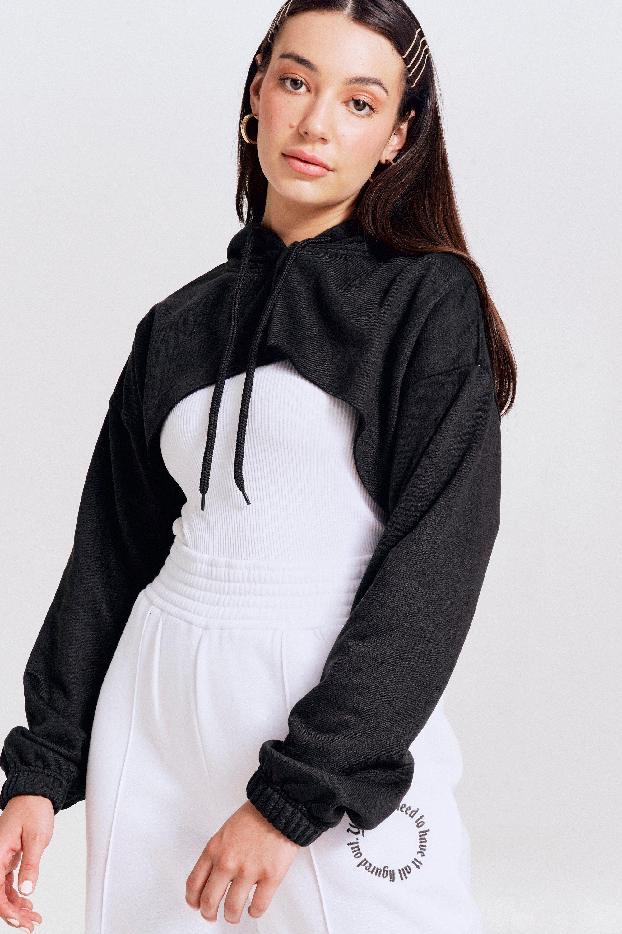 Drop Shoulder Drawstring Super Crop Hoodie & Top