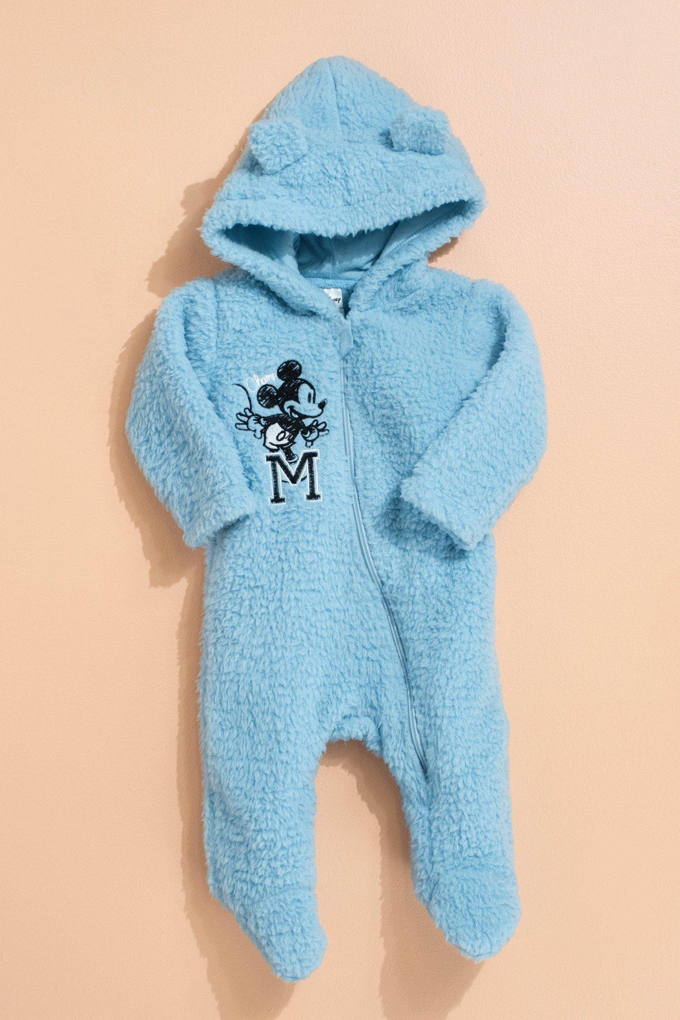 Babyhug Full Sleeves Sleepsuit Mickey Mouse & Stripe Print - Blue main image 1