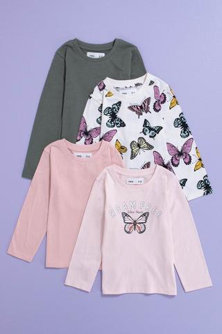 4 Pack Butterfly Long Sleeve T-Shirts