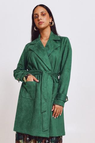 Suede Maxi Trench Coat- Black