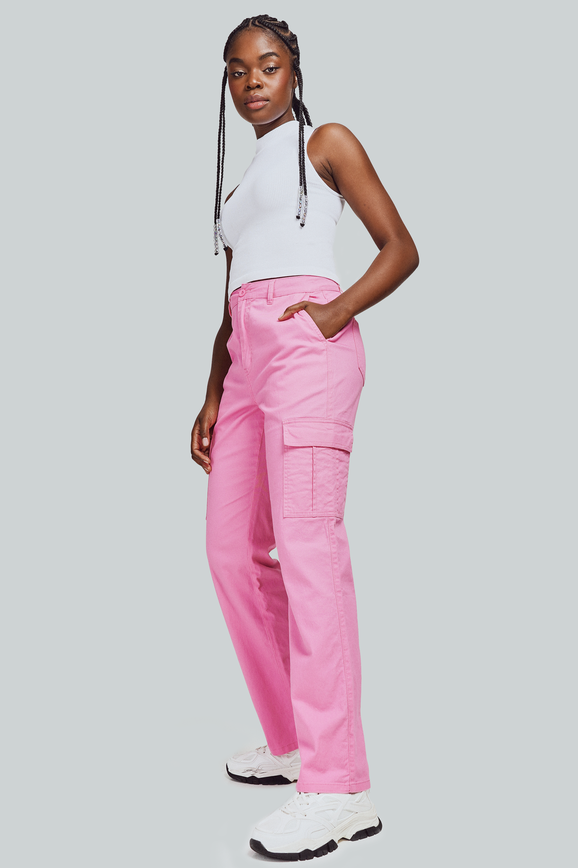 Light Pink Utility Pocket Cargo Trousers