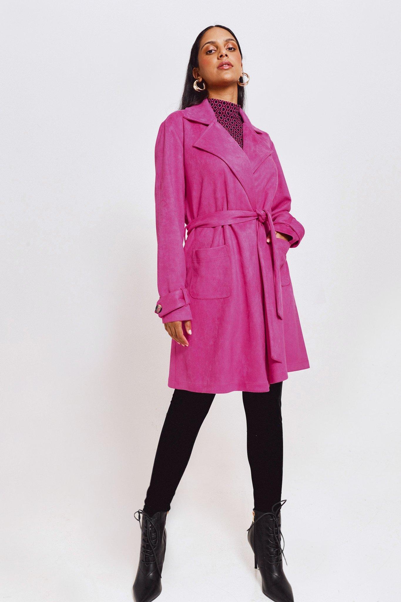 Pink suede 2025 trench coat