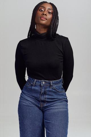 Black polo neck long hotsell sleeve top