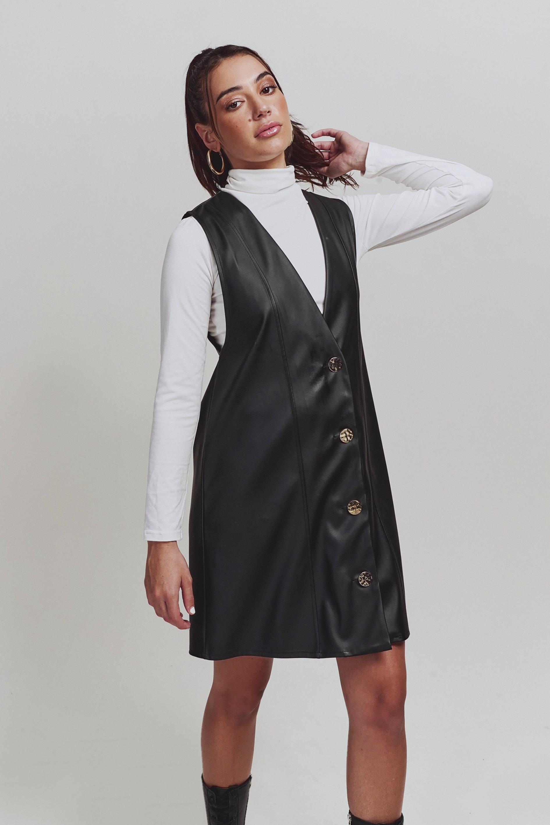 Pleather Pinafore Dress