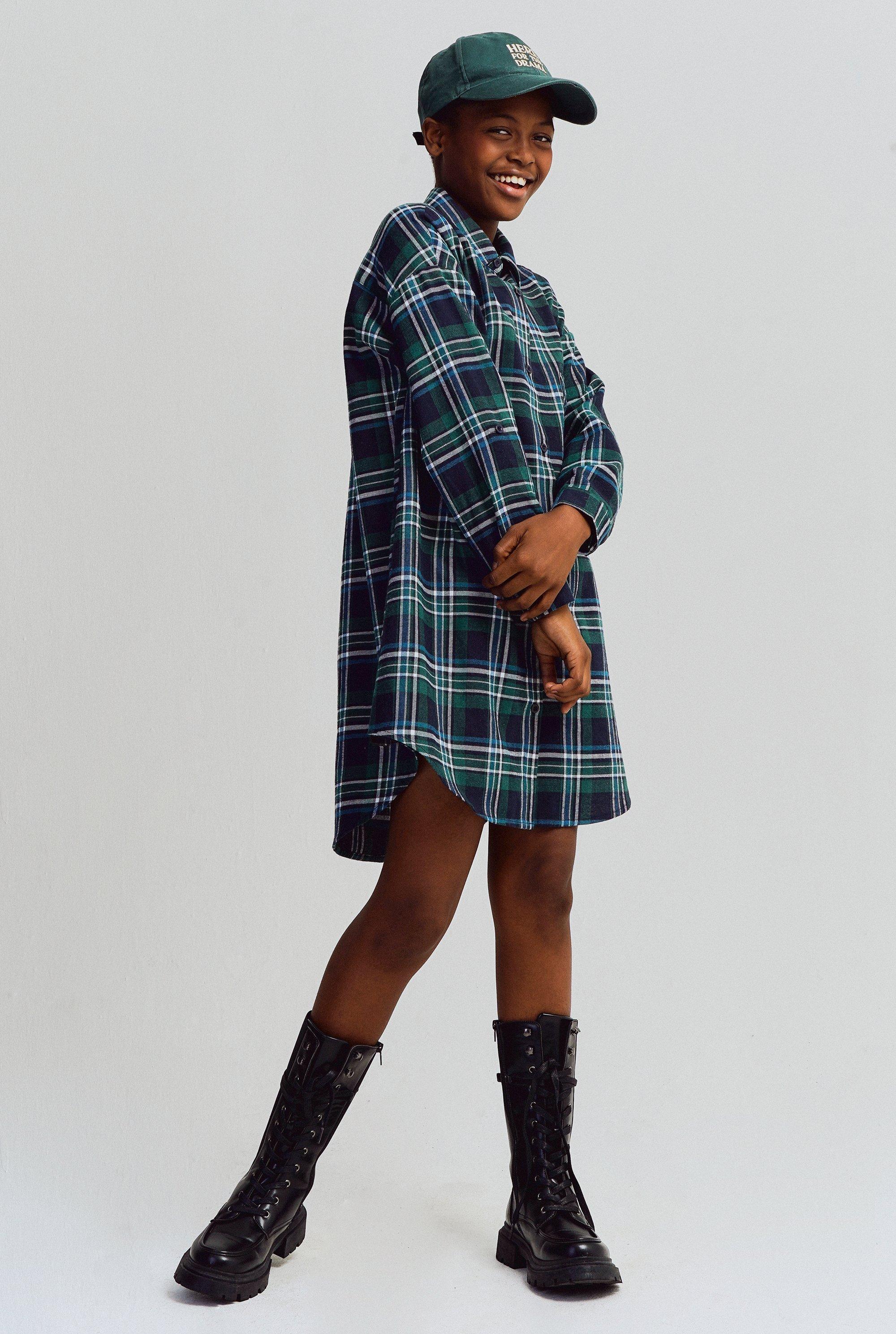 Oversized flannel 2024 shirt dress