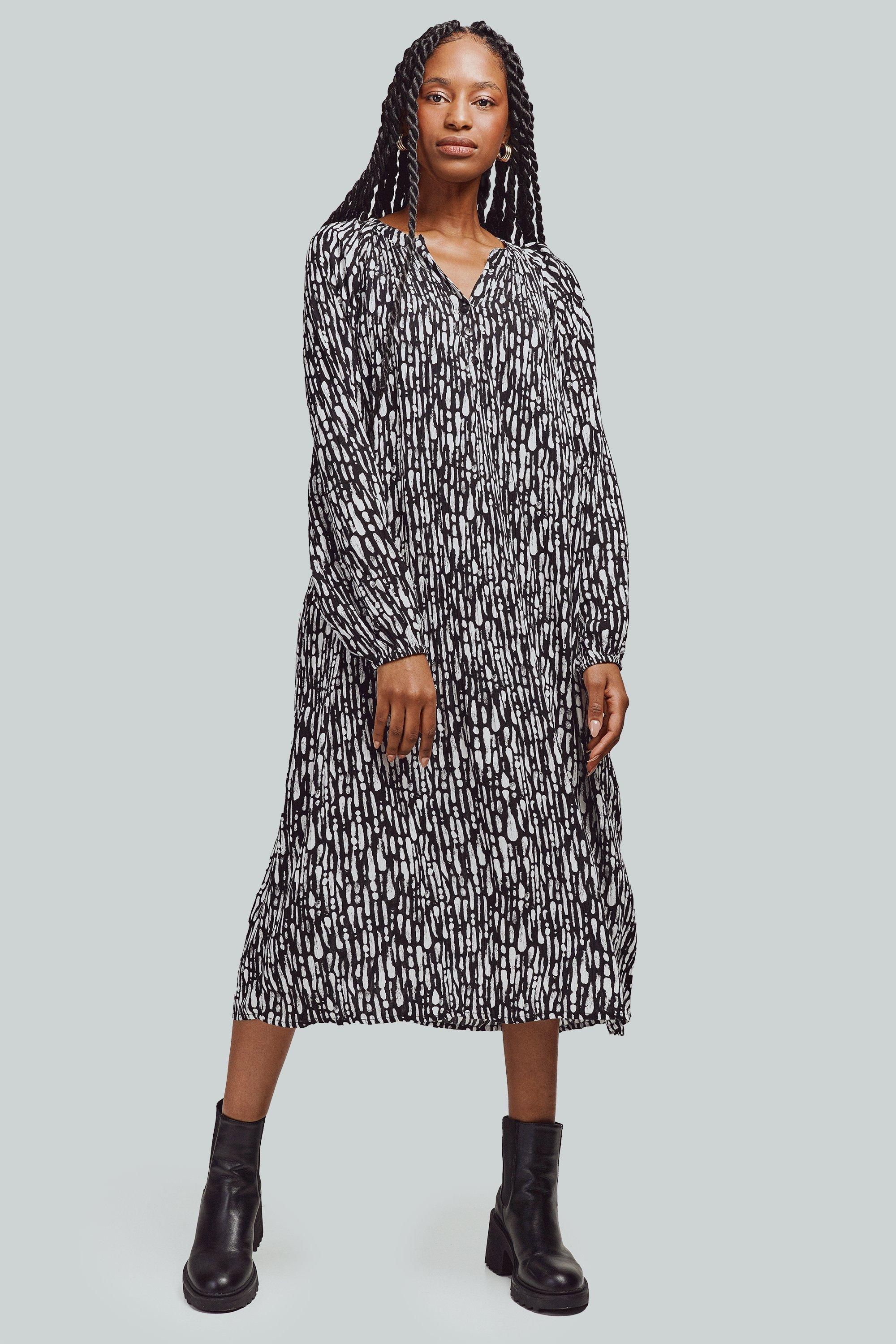 Gradient Round Neck Balloon Sleeve Dress