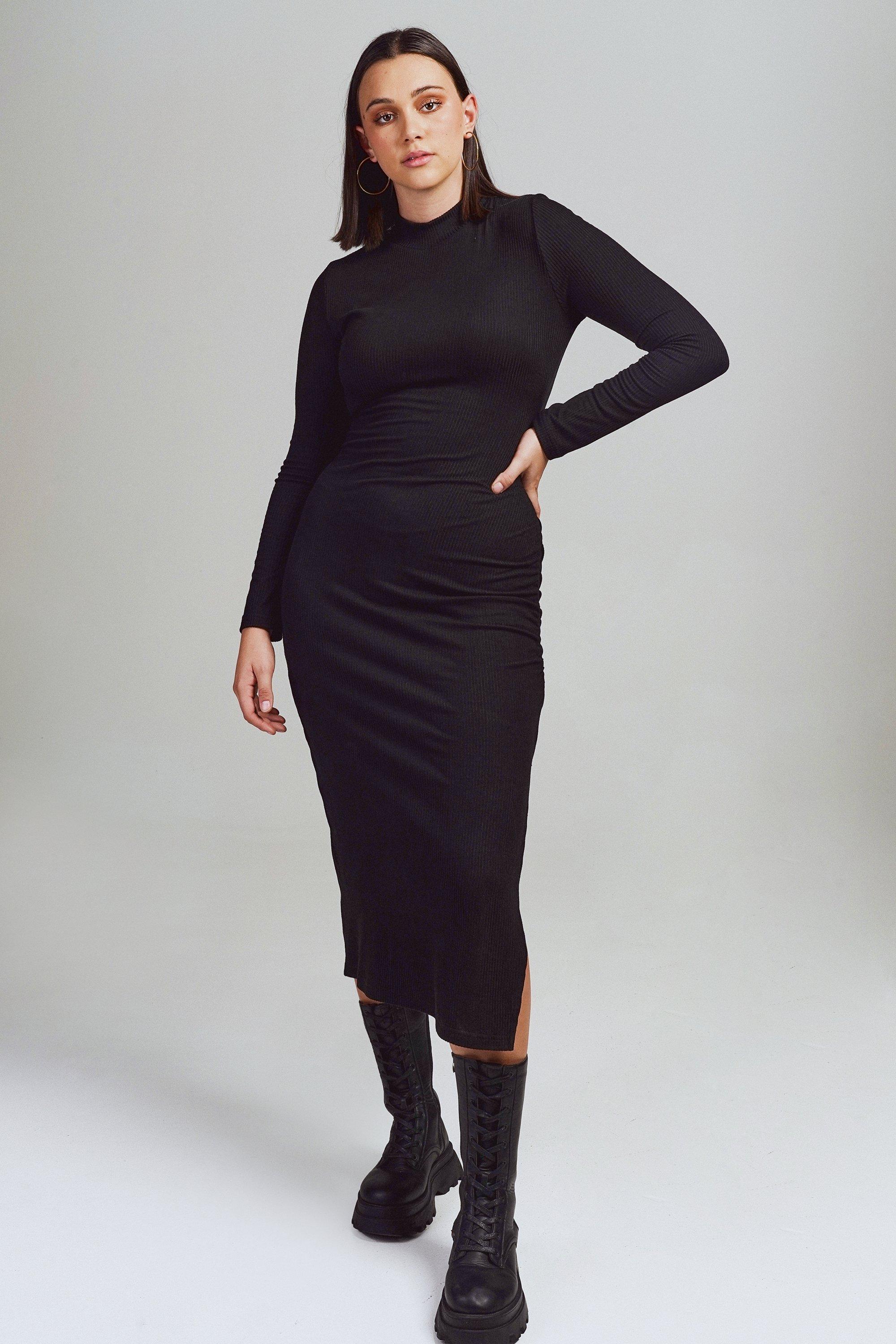 Black mock hotsell neck bodycon dress