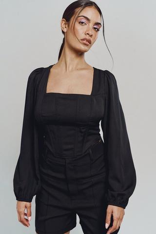 Square Neck Long Sleeve Corset Top