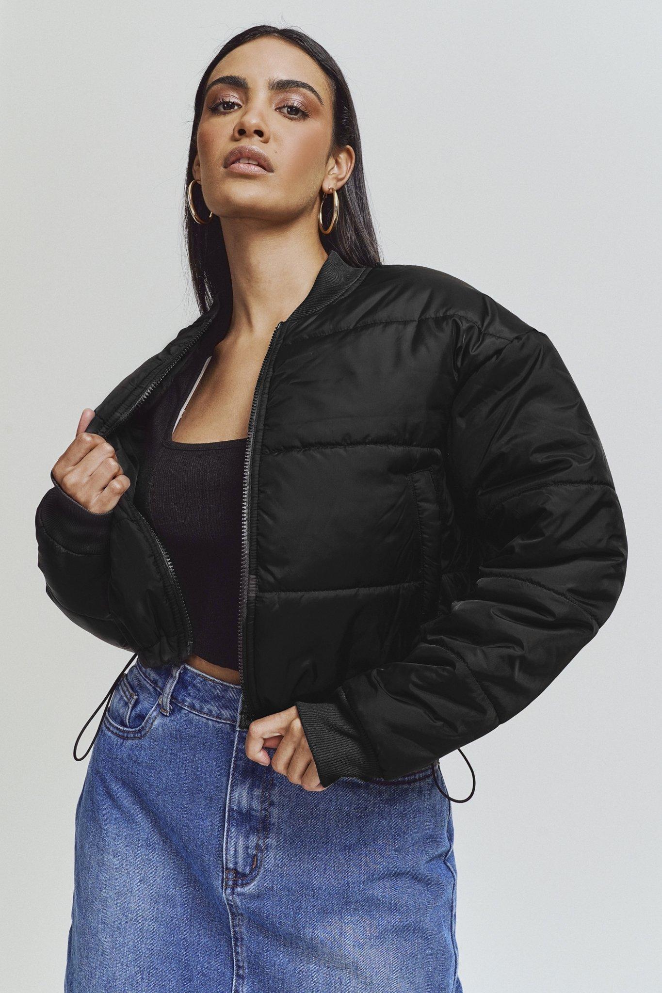 Cropped bomber clearance jacket