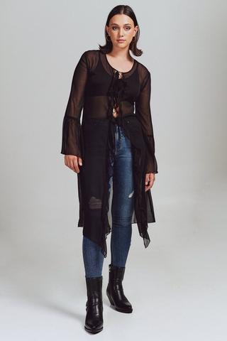 Long Sleeve Mesh Kimono