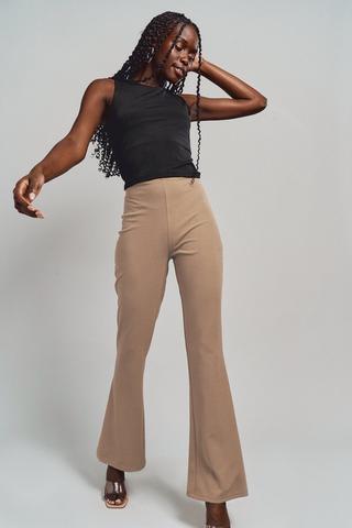 Bershka seamless flare trouser in brown