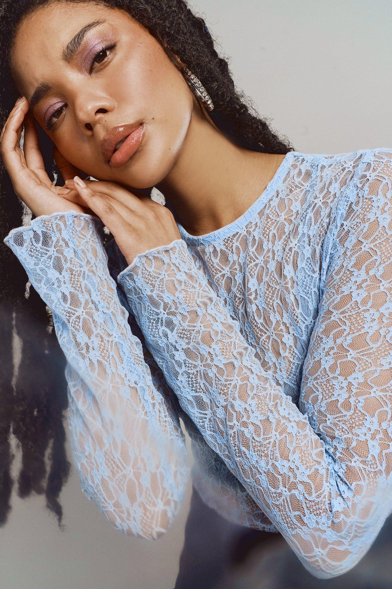 Blue lace clearance long sleeve top