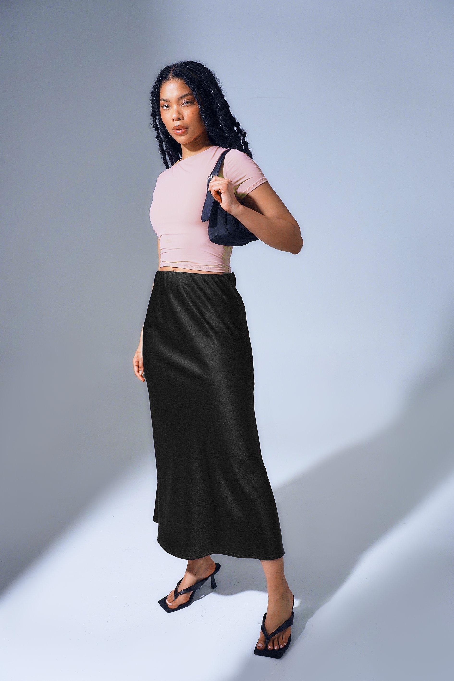 Mid length satin skirts value sale