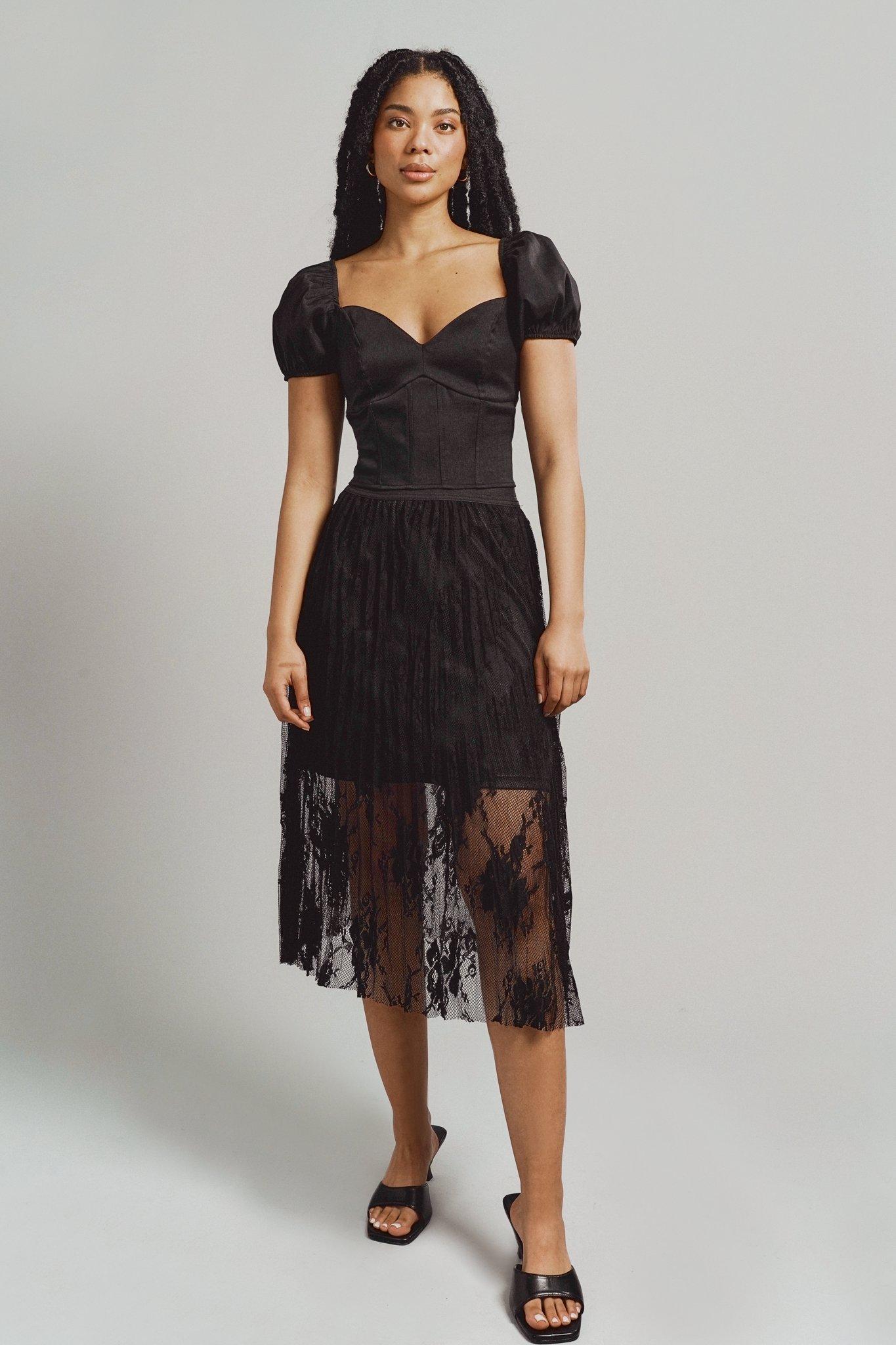 Pleated Panel Midi Skirt