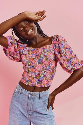 Puff sleeve deals crop top