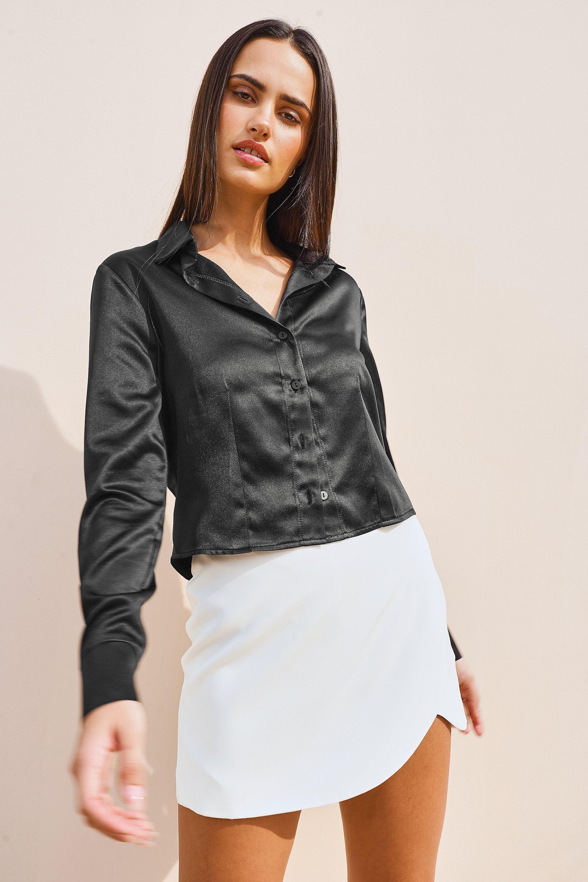 Cropped Satin Shirt