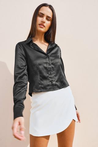 Cropped Satin Shirt