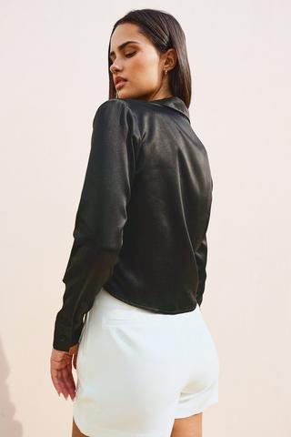 Cropped Satin Shirt