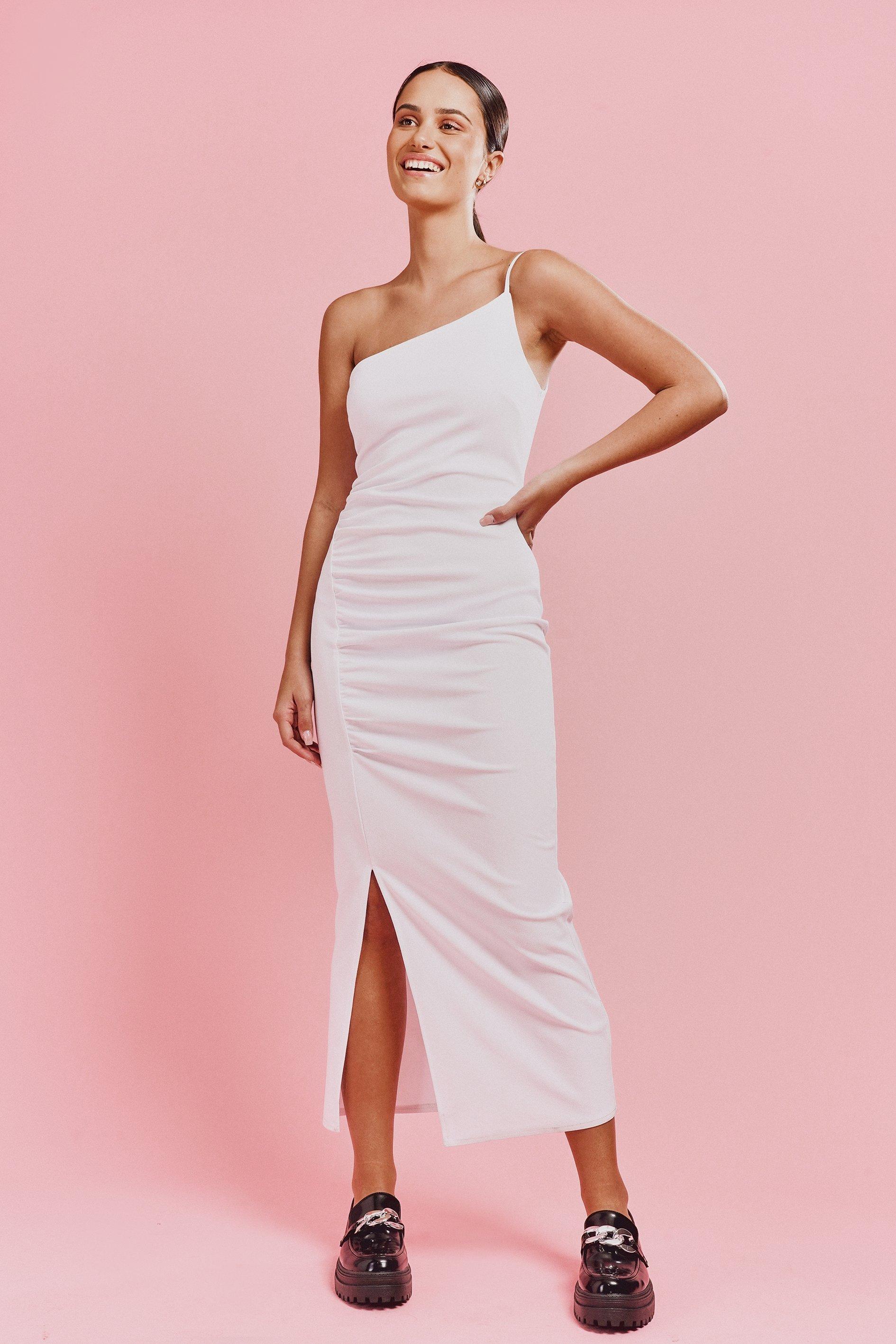 Azalea Pink Contour Asymmetric Wave Hem Bodycon Dress main image 1