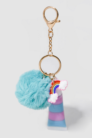 Blue Keychain Pom Pom- Long lasting Resin Keychain Letter E Charm Back Pack