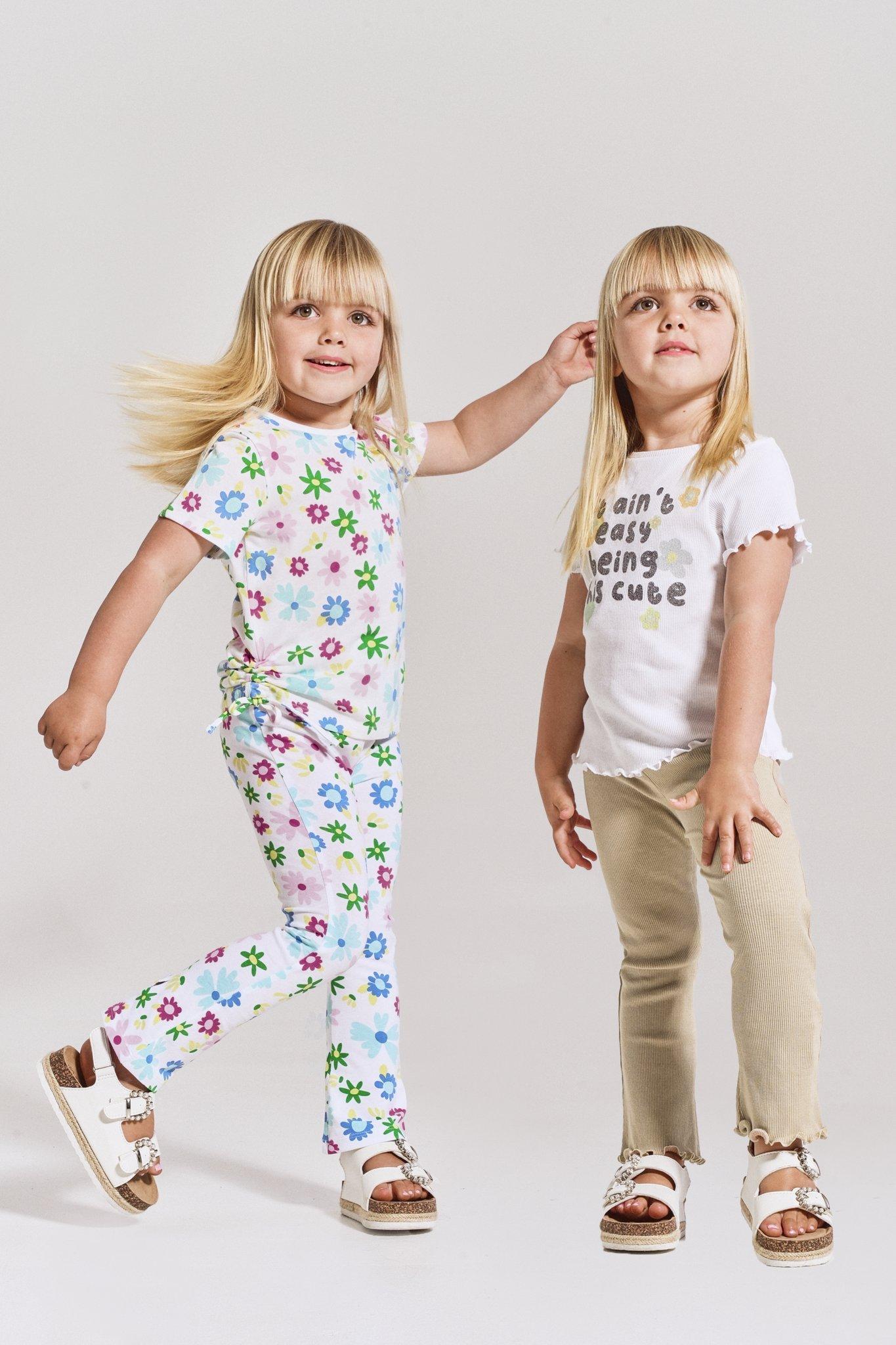 Nautinati Girls' 100% Cotton Pack of 2 Flared Fit Solid Essentials Leggings