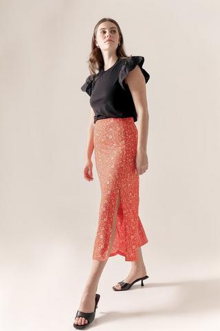 Relaxed Polka Dot Slit Midi Skirt