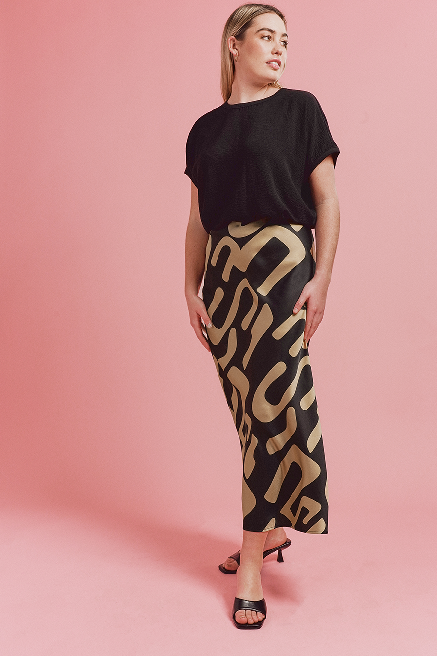 TIE FRONT SATIN MIDI SKIRT