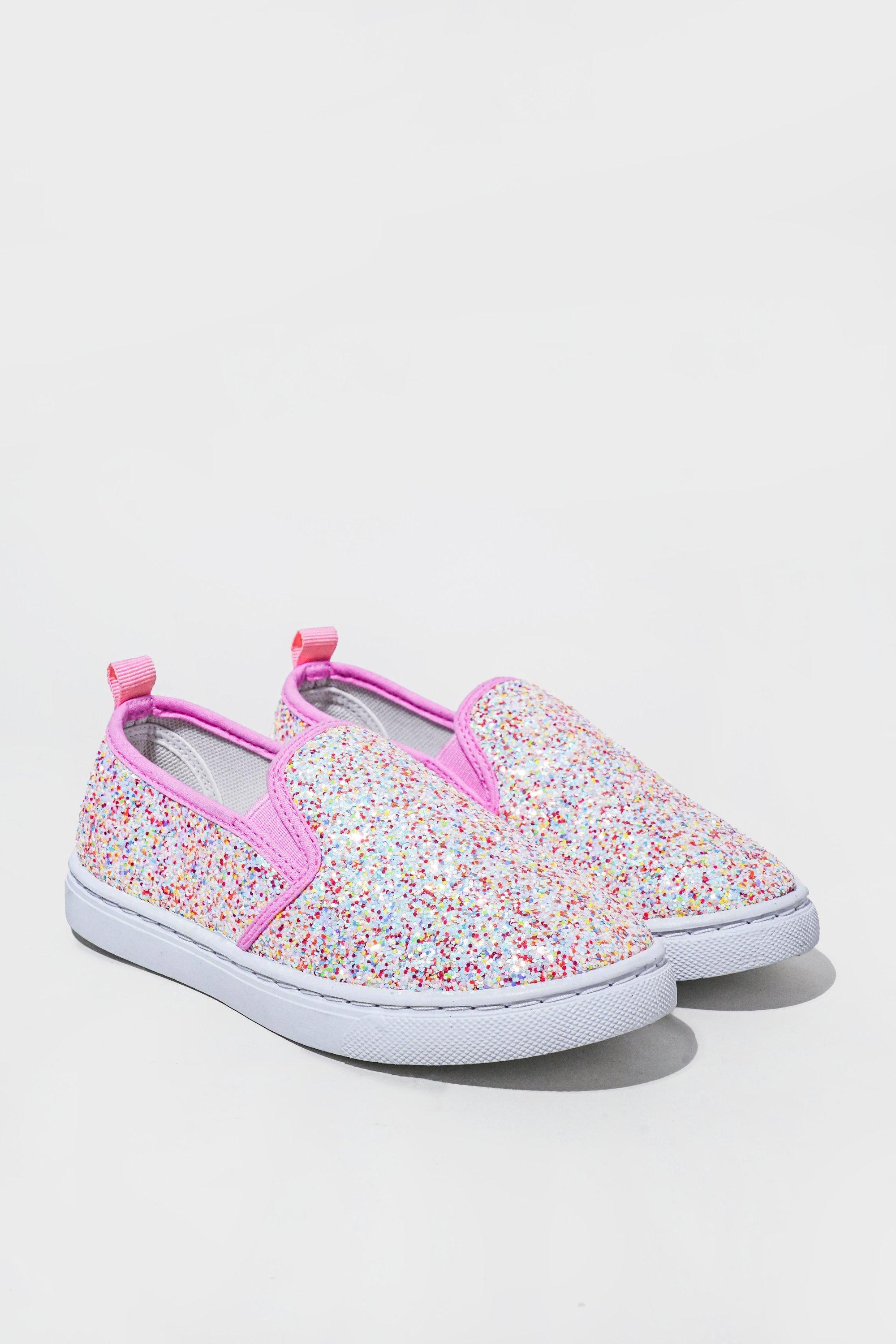 Girls glitter slip on on sale shoes