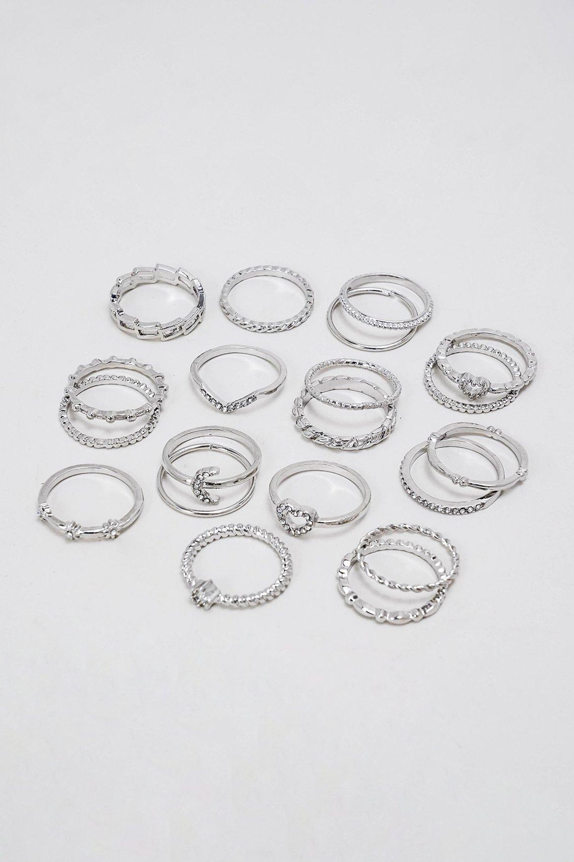 Silver Studded Assorted Ring Set - 8 Pack