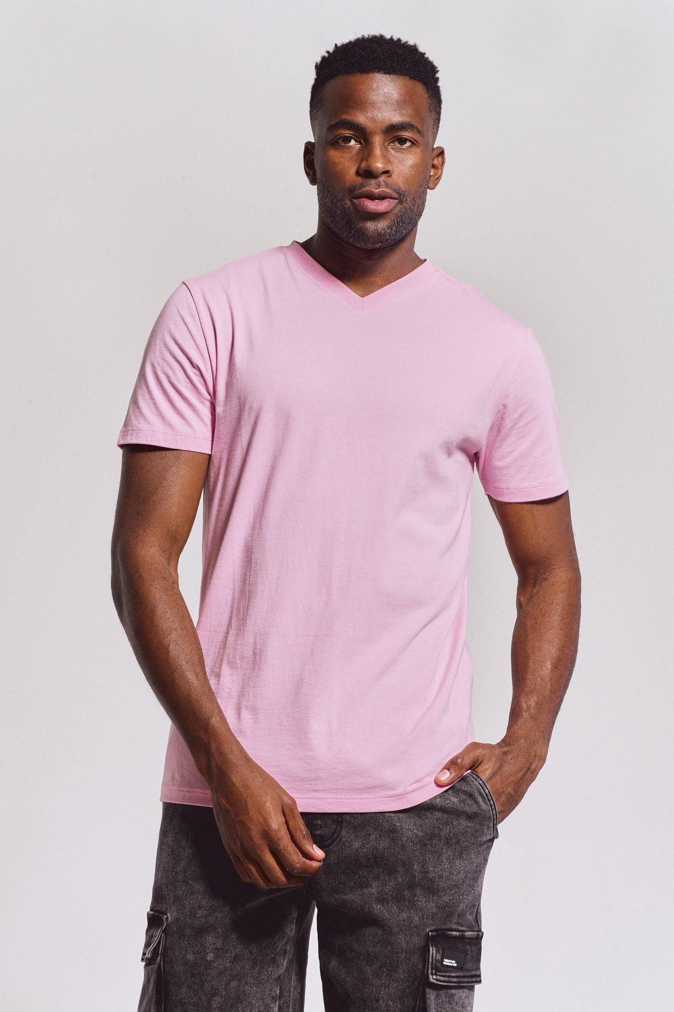 Pink v neck t hotsell shirt mens