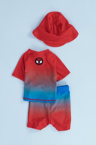 Spiderman Rashvest, Swim Shorts And Cap Set