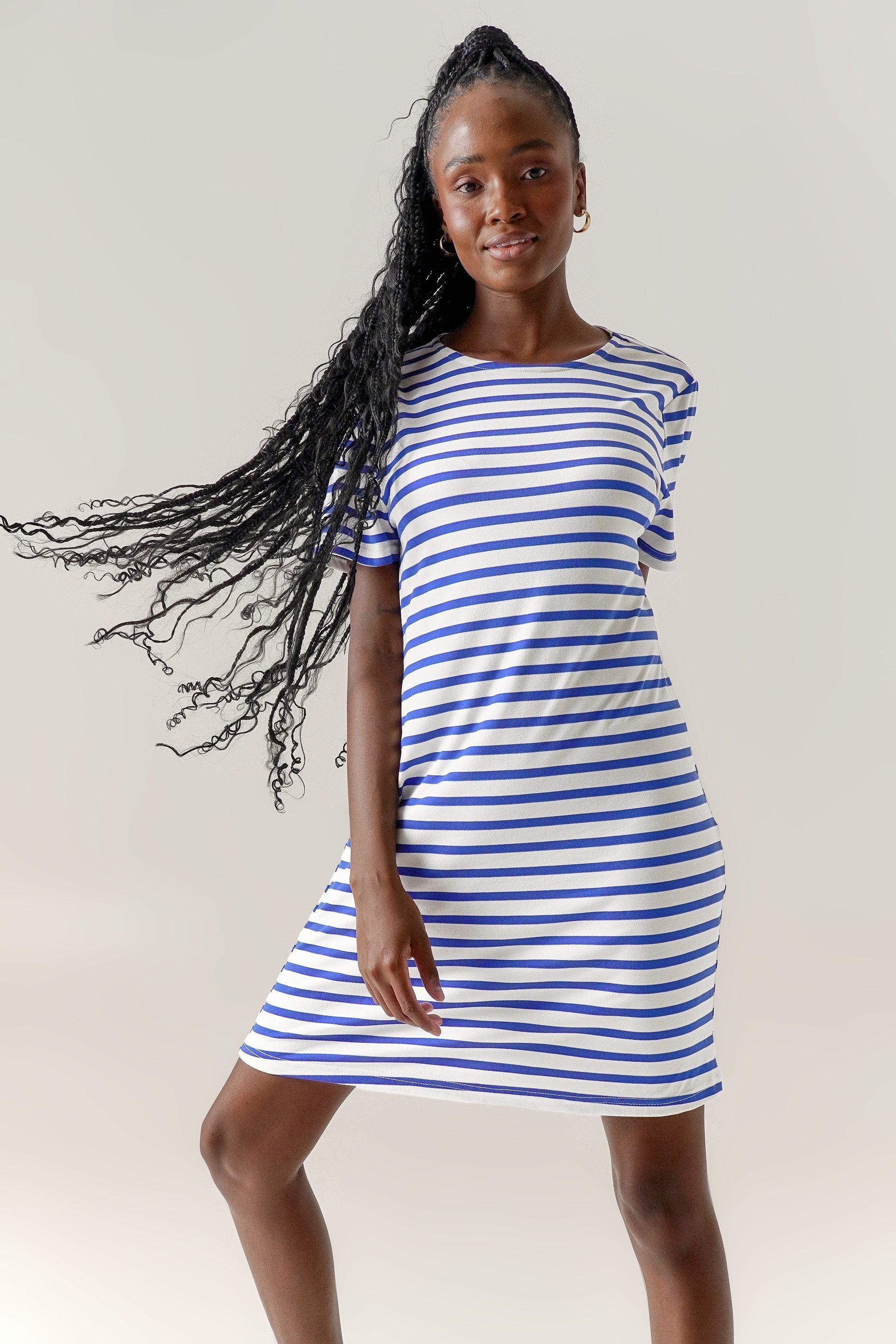 Blue striped t outlet shirt dress