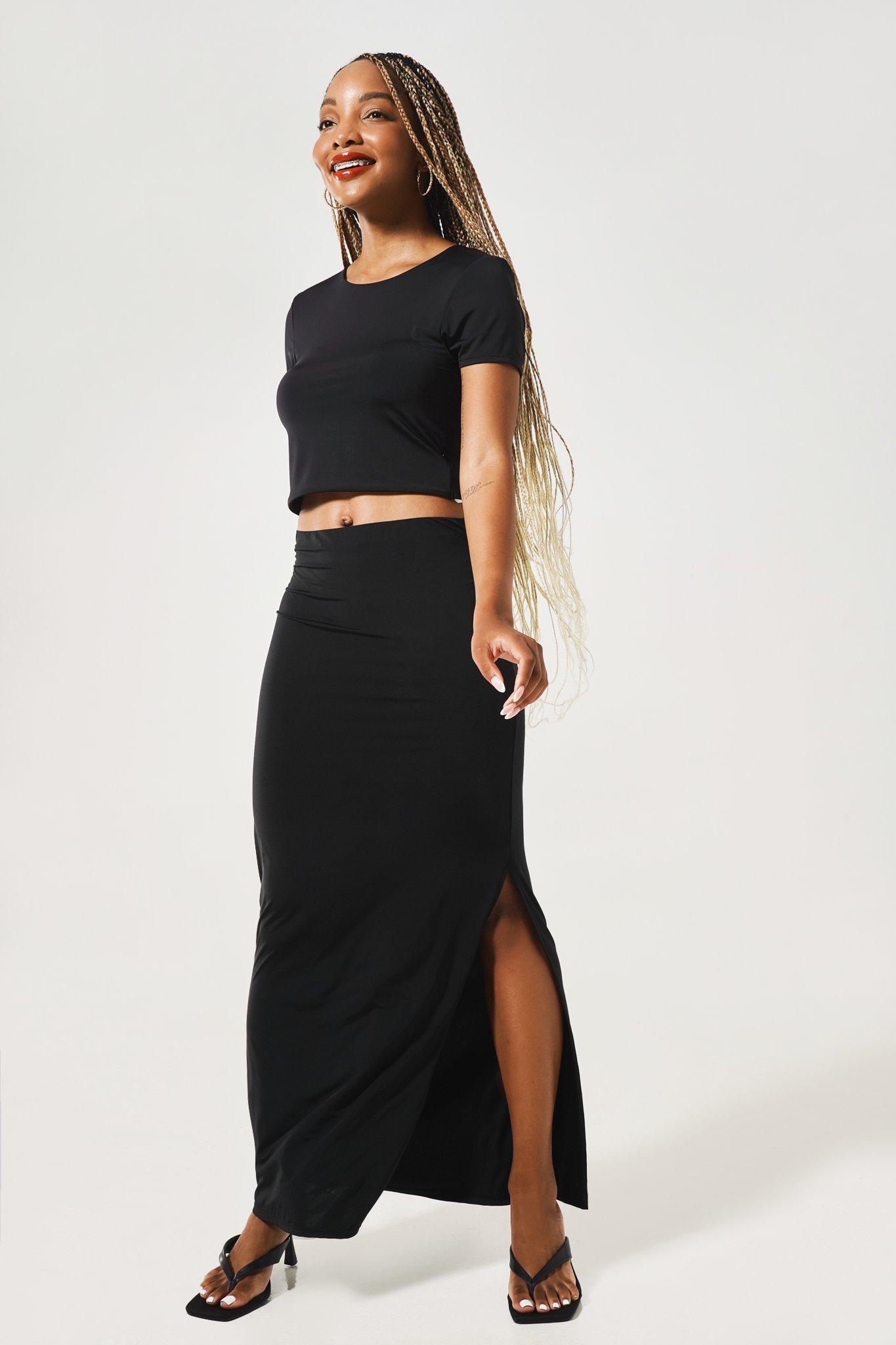 Long black bodycon skirt best sale