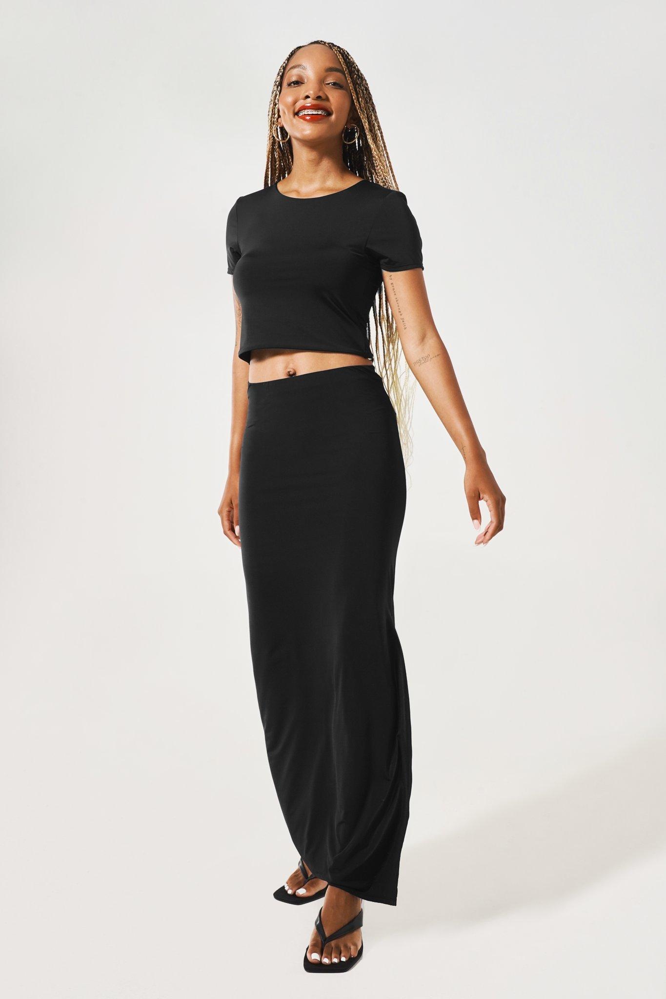 Black maxi skirt and crop top sale