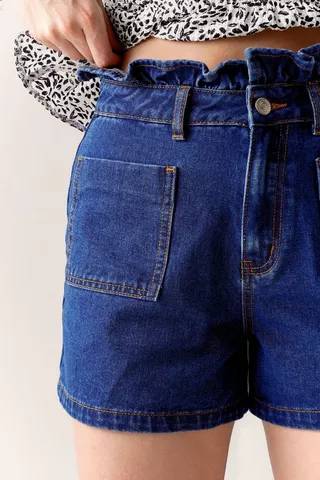 Paperbag Denim Shorts