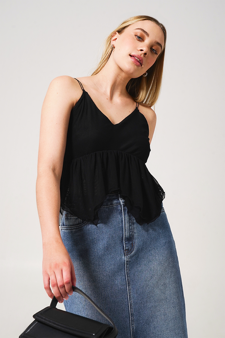 トップス babylclub BMC Shiny doll top(black) Babydoll Cami Top
