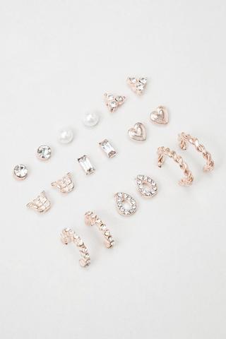 9 Pack Stud Earrings