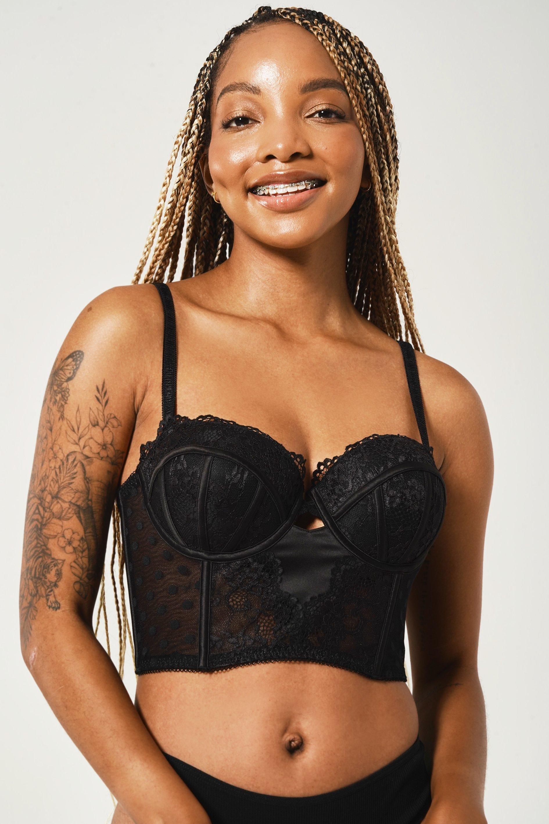 Bebe black lace push up bra corset bralette top Small NWT