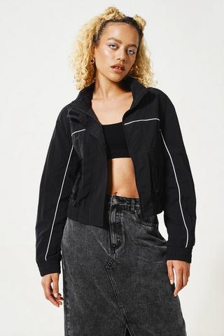 Cropped Zip-Up Windbreaker Jacket