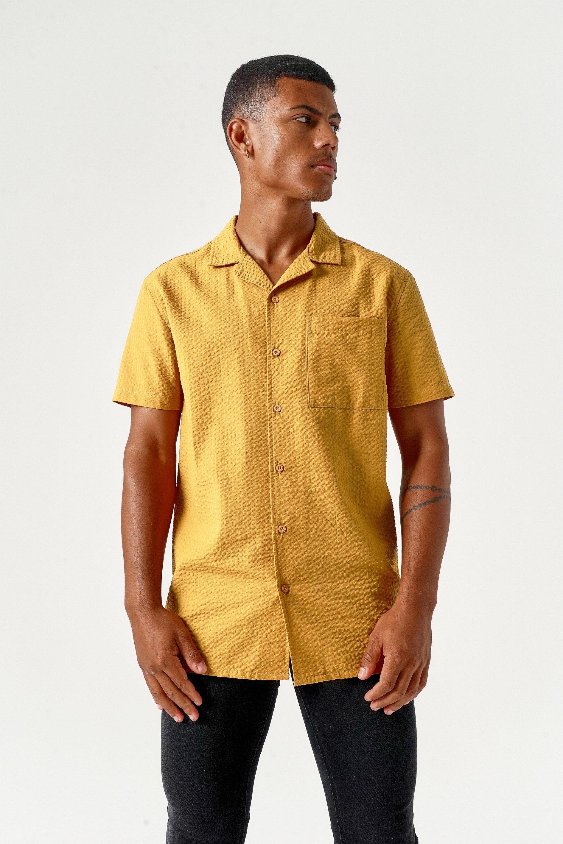 Mustard yellow on sale button up shirt