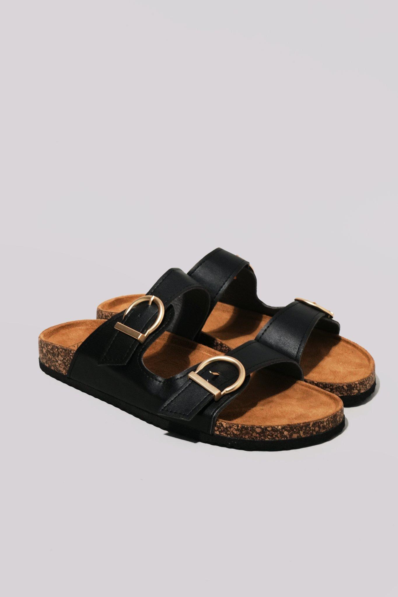 Double Buckle Strap Slides 20 Brown Suede
