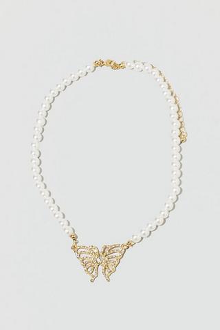 Oyster Bead Butterfly Necklace