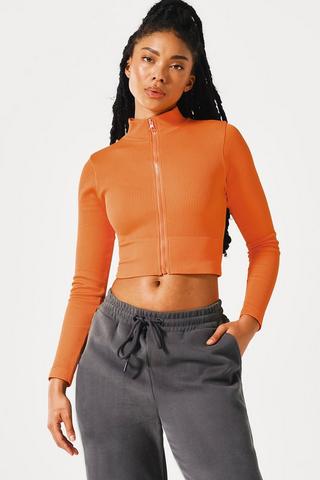 Seamless Zip Through Crop Top