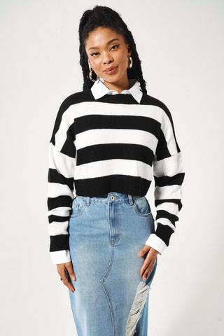 Celine Striped Crew Neck Crop Top - Neutrals Tops, Clothing