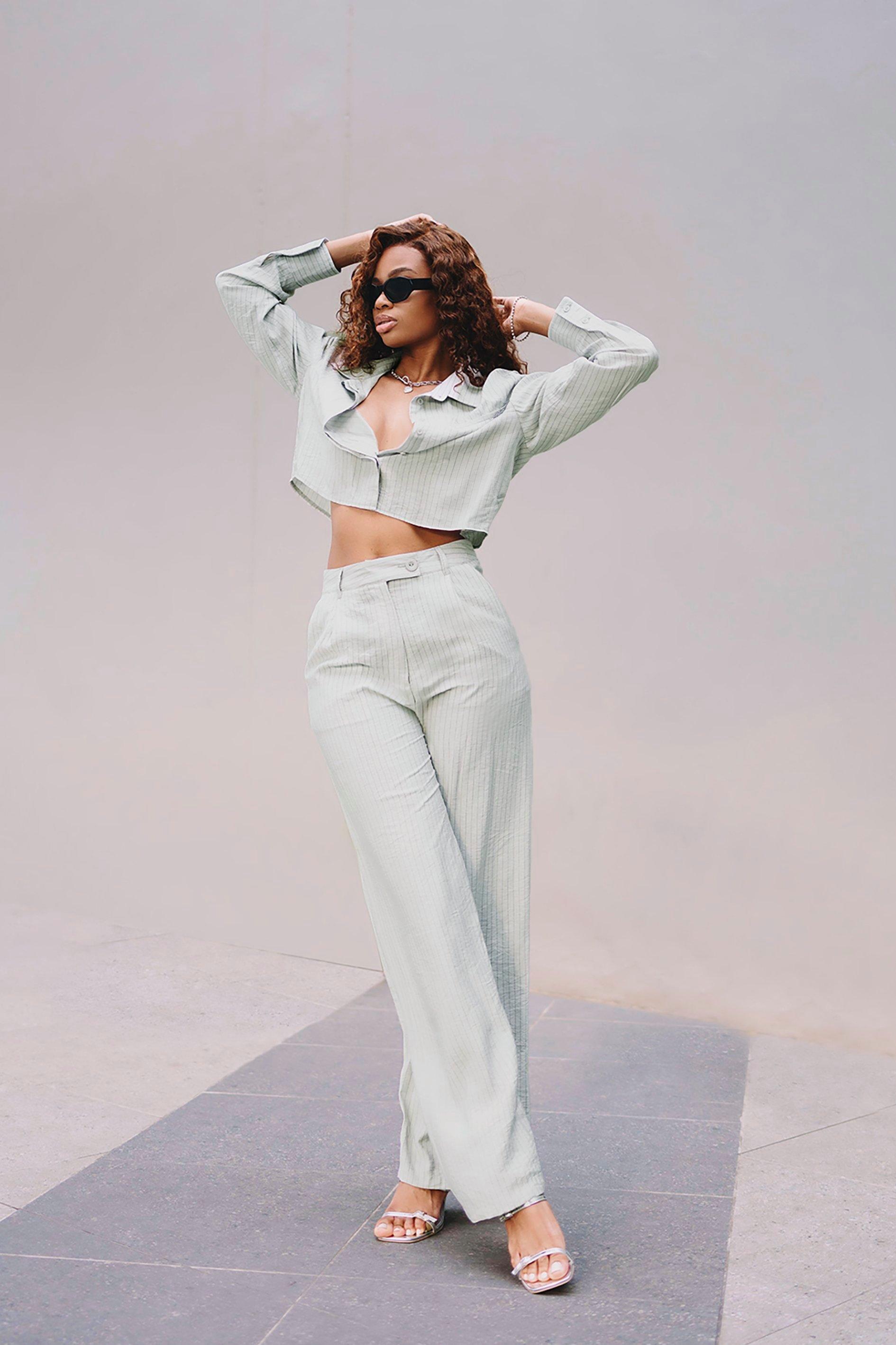 White Formal Crop Top & High Waist Pants